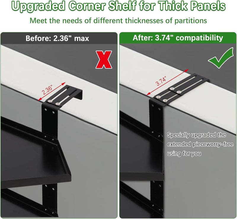 Olpchee Office Cubicle Shelf Storage Organizer Accessories Height Adjustable Cubicle Corner Shelf with Hooks (Black, Double Layer) - Image 4